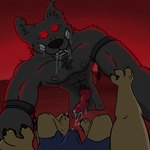 abs aggressive animal_genitalia animal_penis anthro armpit_hair armpit_tuft ball_tuft balls bared_teeth bdsm bodily_fluids body_hair bondage bound bulge canine_genitalia canine_penis chain chest_hair chest_tuft claws clothed clothing cuff_(restraint) curved_penis detailed_background detailed_bulge dominant dominant_anthro dominant_male dripping erection erection_under_clothing eye_scar facial_scar first_person_view fur genital_fluids genitals grey_body grey_fur grey_nipples growling hairy happy_trail leaking_precum looking_at_viewer male mature_anthro mature_male muscular muscular_anthro muscular_male nipples notched_ear nude pecs penis pinned pinned_arms pinned_to_ground precum precum_drip precum_on_ground precum_on_penis precum_string precum_through_clothing pubes red_eyes red_penis restraints rough_sex saliva saliva_string scar sex size_difference stubble tan_body tan_fur teeth teeth_showing tenting tuft wet wet_clothing kodiff_wolff mythology canid canid_demon canine canis demon hellhound hybrid mammal mythological_canine mythological_creature wolf 1:1 digital_drawing_(artwork) digital_media_(artwork) story story_in_description