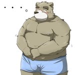 anthro belly brown_body brown_fur bulge clothing ellipsis fur kemono male moobs nipples overweight overweight_anthro overweight_male simple_background solo underwear white_background emufu bear mammal 1:1 2015