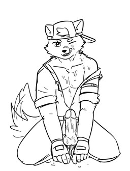 anthro athletic athletic_anthro athletic_male backwards_hat big_penis biped bodily_fluids clothing cum cum_on_chest cum_on_face cum_on_penis erection fingerless_gloves genital_fluids genitals gloves handwear hat headgear headwear kneeling kneeling_on_ground licking licking_lips looking_at_viewer male one_eye_closed penis solo tail tail_motion tailwag tongue tongue_out undressing_self vein veiny_penis northwoooof canid canine canis mammal wolf 2025 hi_res