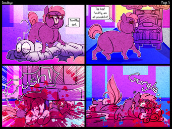 ambiguous_feral ambiguous_gender ambiguous_humanoid blood bodily_fluids car car_accident car_crash clothed clothed_humanoid clothing death dying feral gore gutted hair noise_filter outside pain pink_hair pink_tail purple_body red_eyes road suffering tail text vehicle walking young young_ambiguous young_feral spacefluff fluffy_pony fluffy_pony_(species) humanoid mammal 2022 4:3 comic digital_media_(artwork) english_text hi_res