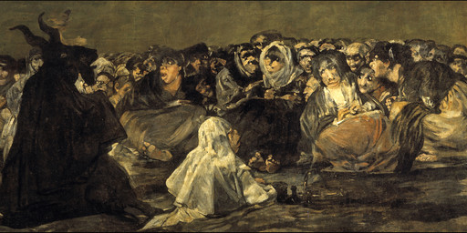 2_horns ambiguous_anthro ambiguous_gender anthro barefoot bottle bowing breasts clothed clothed_ambiguous clothed_anthro clothed_female clothed_human clothing container covered_eyes crouching crowd dress elderly elderly_female elderly_human feet female female_human group hood horn large_group nervous open_mouth robe scared sitting veil wide_eyed francisco_goya black_paintings_(goya) public_domain satan bovid caprine goat human mammal 1823 19th_century ancient_art english_description formal_art hi_res oil_painting_(artwork) painting_(artwork) traditional_media_(artwork) traditional_painting_(artwork)