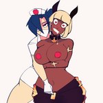 bdsm big_breasts blush bodily_fluids bondage bound breasts clothed clothing collar drooling duo encasement female gimp_suit heart_eyes heart_symbol latex not_furry nurse saliva simple_background topless white_background zipper cdlum skullgirls nadia_fortune valentine_(skullgirls) animal_humanoid cat_humanoid felid felid_humanoid feline feline_humanoid human humanoid mammal mammal_humanoid 1:1 animated hi_res short_playtime