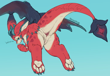 2_horns 4_toes animal_genitalia anus bedroom_eyes big_ears blue_background blue_ears blue_tail blue_wings butt butt_grab cheek_spikes claws closed_smile eyebrows facial_spikes fangs feet feral genital_slit genitals green_eyes half-closed_eyes hand_on_butt hand_on_own_butt horn looking_at_viewer looking_back looking_back_at_viewer male male_feral membrane_(anatomy) membranous_wings mouth_closed multicolored_body multicolored_scales multicolored_tail narrowed_eyes pawpads paws presenting presenting_anus pupils rear_view red_body red_ears red_pupils red_scales red_tail scales seductive simple_background smile solo spikes spikes_(anatomy) spread_anus spread_butt spreading tail tail_anus tan_body tan_inner_ear tan_pawpads tan_scales tan_tail teal_body teal_claws teal_eyebrows teal_horn teal_scales teeth text toe_claws toes wings young young_feral young_male novaplexy league_of_legends mythology riot_games tencent smolder_(lol) dragon imperial_dragon_(lol) mythological_creature mythological_scalie scalie 2025 absurd_res artist_name digital_media_(artwork) hi_res