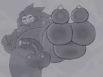 2_toes anthro balls big_balls black_body bodily_fluids feet foot_fetish foot_focus foreskin genitals glass humanoid_genitalia humanoid_penis low-angle_view male musk musky_balls musky_feet musky_penis nipples overweight overweight_male penis perspective solo sound_effects stomping stomping_pov sweat talons toes rofakuro sound_warning hage_(rofakuro) accipitriform avian bird vulture 2d_animation animated frame_by_frame short_playtime sound webm