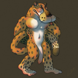 anthro belly big_penis black_nose caricature feet flaccid foreskin fur genitals huge_penis humanoid_feet long_muzzle long_penis long_tail male markings muscular muscular_male nipples pecs penis pink_nipples plantigrade simple_background small_eyes solo spots spotted_body spotted_fur tail whiskers white_belly ravuer cheetah felid feline mammal 1:1 hi_res