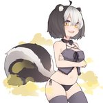 black_hair breasts clothing crossed_arms fart fart_cloud female hair legwear lingerie looking_at_viewer multicolored_hair simple_background smile solo thigh_highs two_tone_hair yellow_eyes 13oooo animal_humanoid humanoid mammal mammal_humanoid mephitid mephitid_humanoid skunk_humanoid 1:1 hi_res