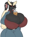 anthro beverage big_breasts black_sclera bottomwear breasts bubble_tea clothing container cup drinking ear_piercing facial_piercing female huge_breasts lip_piercing object_between_breasts pants piercing red_eyes solo topwear stemingbunbun hands-free_bubble_tea nintendo pokemon rubi_(stemingbunbun) generation_4_pokemon lopunny pokemon_(species) 2019 absurd_res hi_res meme