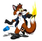 anthro blowtorch bottomless burning clothed clothing fire looking_back male pain solo surprise tail_on_fire amtrack88 canid canine fox mammal