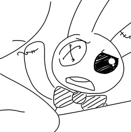 clothed clothing female male plushie the_weaver toybox_pals anon mr._bun-bun_(toybox_pals) human lagomorph leporid mammal rabbit comic monochrome