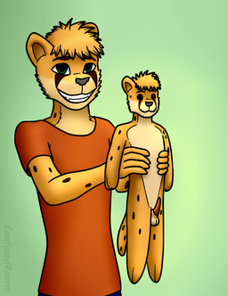adolescent anatomically_correct anatomically_correct_genitalia animal_genitalia animal_penis anthro clothed clothing feline_genitalia feline_penis fur genitals gift male markings naughty_smile nude penis plushie shirt smile spots spotted_body spotted_fur standing t-shirt tapering_penis topwear young confusedraven jay_(confusedraven) cheetah felid feline mammal absurd_res hi_res
