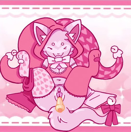 anthro bell big_clitoris bow_(feature) breasts cleavage cleavage_cutout clitoris clothed clothing clown cutout disembodied_penis duo female genitals heart_symbol inner_labia jester knot knot_tugging knotted_penis legwear lying male male/female navel no_underwear on_back pawpads paws penis pink_body presenting presenting_vulva spread_legs spreading thigh_highs tight_fit vulva user453 canid canine domestic_cat felid feline felis mammal animated frame_by_frame long_playtime no_sound video