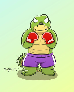 anthro bottomwear boxing boxing_gloves boxing_shorts chibi clothing countershading cute_fangs fangs green_body handwear male purple_bottomwear purple_clothing purple_shorts shorts simple_background solo sport teeth yoyotiger0316 brok_the_investigator cowcat_games brok_(brok_the_investigator) alligator alligatorid crocodilian reptile scalie 2021 hi_res