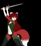 anthro breasts clothed clothing dipstick_tail female fur gloves_(marking) green_eyes hair legwear markings melee_weapon multicolored_tail navel panties red_body red_fur red_hair simple_background solo sword tail tail_markings thigh_highs transparent_background underwear weapon terdburgler linda_wright canid canine felid fox hybrid mammal alpha_channel