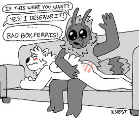anthro bdsm blush butt butt_slap corporal_punishment duo furniture male male/male on_lap otk over_the_knee punishment reddened_butt slap sofa spanking knest normalsville ferris_(normalsville) owen_(normalsville) arthropod bee canid canine hymenopteran insect mammal animated greyscale monochrome