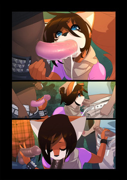 anthro anthro_on_anthro anthro_penetrated anthro_penetrating anthro_penetrating_anthro ball_fondling balls belt big_ears big_penis black_hair black_nose blue_eyes bodily_fluids bottomwear bracelet brown_body brown_fur brown_penis clothed clothed_sex clothing cum cum_in_mouth cum_inside cum_trail denim denim_bottomwear denim_clothing erection exhibitionism eyes_closed faceless_character faceless_male fellatio femboy fondling foreskin fur genital_fluids genitals grass grey_body grey_fur group hair hand_on_head handjob humanoid_genitalia humanoid_penis jeans jewelry long_hair looking_up male male/male male_penetrated male_penetrating male_penetrating_male masturbation navel open_bottomwear open_clothing open_pants oral oral_penetration orange_body orange_fur pants partially_retracted_foreskin penetration penile penile_masturbation penis penis_everywhere pink_penis plant precum sex shirt spiked_bracelet spikes standing submissive three_frame_image three_frame_sequence tongue tongue_out topwear vein veiny_penis fangdangler pine_(fangdangler) canid canine fox mammal 2013 comic digital_media_(artwork) hi_res sequence