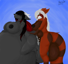 anal anal_penetration anthro anthro_on_anthro anthro_penetrated anthro_penetrating anthro_penetrating_anthro balls big_balls big_breasts black_claws black_hair black_nipples black_nose black_penis blue_background bodily_fluids breasts brown_balls claws cum cum_ballooning cum_inflation cum_inside duo feet fingers fur genital_fluids genitals gloves_(marking) green_eyes grey_balls grey_body grey_fur gynomorph gynomorph/gynomorph gynomorph_penetrated gynomorph_penetrating gynomorph_penetrating_gynomorph gynomorph_penetrating_intersex hair horn huge_balls hyper hyper_inflation inflation intersex intersex/intersex intersex_penetrated intersex_penetrating intersex_penetrating_gynomorph intersex_penetrating_intersex markings multicolored_body multicolored_fur nipples penetration penile penile_penetration penis penis_in_ass red_body red_fur sex simple_background slightly_chubby slightly_chubby_anthro slightly_chubby_gynomorph slightly_chubby_intersex tail toes white_hair white_horn nexy ailurid canid canine canis demon mammal red_panda wolf 2016