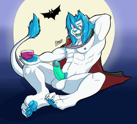 alcohol anthro beverage genital_piercing genitals holidays humanoid_genitalia humanoid_penis light male mane moonlight muscular paws penis penis_piercing piercing prince_albert_piercing solo wine regal-bowser halloween shiro_(regal-bowser) felid lion mammal pantherine vampire