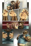 2021 anthro awarebear bear bodily_fluids bottomwear canid canine claw_growth claws clothed clothing comic curtis_(awarebear) desperation dialogue eyes_closed fur fur_growth growth hairy hand_on_chest hand_on_neck hi_res human looking_at_hand male mammal muscle_growth mythological_canine mythological_creature mythology raised_arm scratching screaming sharp_teeth shirt shocked shorts solo species_transformation speech_bubble sweat teeth tight_clothing topwear transformation transformation_sequence uncomfortable were werecanid werecanine wereursid werewolf wet wet_clothing wounded