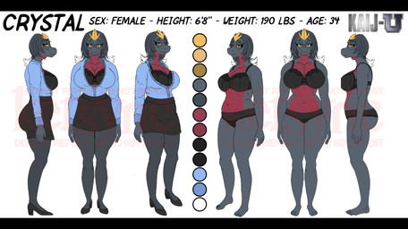 anthro big_breasts bottomwear bra breasts business_attire clothing female footwear high_heels navel non-mammal_breasts non-mammal_navel panties pencil_skirt shoes simple_background skirt solo underwear kersync godzilla_(series) toho crystal_(kersync) spacegodzilla scalie 2025 absurd_res digital_media_(artwork) hi_res model_sheet