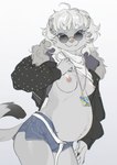 anthro areola blue_eyes bottomwear breasts clothed clothing female flashing flashing_breasts fur hair jacket looking_at_viewer nipples partially_clothed pregnant pregnant_anthro pregnant_female shorts simple_background smile solo tail teeth topwear white_background white_body white_fur white_hair czerwonya paledrake lumi_(paledrake) mammal mustelid musteline stoat true_musteline weasel 2024 absurd_res digital_media_(artwork) hi_res