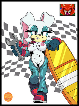 anthro areola bedroom_eyes breasts buckteeth clothing dirty dirty_clothing female fingers footwear fur genitals gloves handwear holding_hoverboard holding_object holding_tool holding_wrench looking_at_viewer male male/female narrowed_eyes navel nipples overalls seductive shoes simple_background smile standing teeth tools unzipped vulva white_body wrench zipper zeta_r-02 archie_comics project_x_love_potion_disaster sega sonic_the_hedgehog_(archie) sonic_the_hedgehog_(comics) sonic_the_hedgehog_(series) carrotia_the_rabbit_(archie_sonic) incubus_(project_x) demon lagomorph leporid mammal rabbit digital_media_(artwork) hi_res