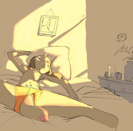 alarm_clock anthro armpit_hair bed bedding bedroom bodily_fluids body_hair clock clothed clothing clothing_aside container cup drooling eyes_closed flaccid floppy_ears flower foreshortening foreskin furniture genitals glass glass_container glass_cup humanoid_genitalia humanoid_penis light low-angle_view lying male mostly_nude nightstand nipples oblivious on_back open_mouth penis penis_through_underwear pillow plant saliva skinny sleeping soft_lighting solo spread_arms spread_legs spreading sunlight underwear underwear_aside underwear_only vase lambrey lambrey5 canid canine canis domestic_dog mammal hi_res