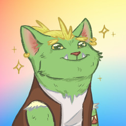 ambiguous_gender armband blonde_hair clothed clothed_feral clothing ear_piercing feral fur green_body green_fur hair piercing sharp_teeth shirt smile solo teeth topwear underbite vest missmisnomer drawfee_(copyright) drawtectives gyorik_rogdul piss_boy_(drawtectives) domestic_cat felid feline felis mammal 1:1