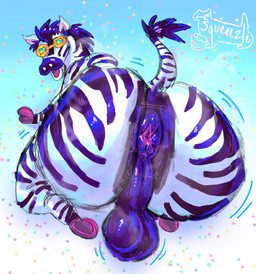 anthro anus backsack balls big_butt bodily_fluids butt confetti eyewear fur genitals looking_back male mane musk musky_balls musky_butt open_mouth presenting presenting_anus puffy_anus purple_body purple_fur purple_mane solo striped_body stripes sunglasses sweat sweaty_anus sweaty_balls sweaty_butt sweaty_genitalia white_body white_fur squeeezle zebra_cakes zebra_cake equid equine mammal zebra hi_res