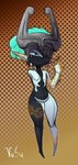 alternate_color armor black_body blue_eyes blue_hair blue_sclera broken_helmet clothing female flipping_viewer_off full-length_portrait fused_shadow gesture hair hand_gesture headgear headgear_only headwear helmet helmet_only hi_res humanoid imp long_ears looking_at_viewer markings middle_finger midna nintendo portrait simple_background smug smug_face smug_grin solo the_legend_of_zelda the_legend_of_zelda:_twilight_princess tight_clothing twili twilight_princess vank_shush