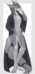 anthro clothing coat erection eyewear femboy genitals glasses grey_background hair horn humanoid_genitalia humanoid_penis long_hair long_tail male nipples penis simple_background solo standing tail topwear tja the_crown_of_leaves ferka sahash absurd_res hi_res