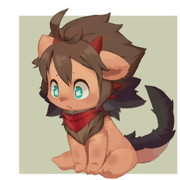 chibi feral green_eyes horn kemono male red_horn red_scarf scarf slim solo tail young young_feral young_male moki_(artist) mythology foulex_(character) dragon felid hybrid lion mammal mythological_creature mythological_scalie pantherine scalie 1:1