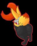 anthro big_butt big_ears black_background blush butt female genitals huge_butt pussy red_eyes simple_background solo tail chromethefox nintendo pokemon braixen generation_6_pokemon pokemon_(species) hi_res