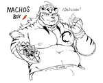 anthro belly eating food kemono male moobs nachos nipples overweight overweight_anthro overweight_male simple_background solo white_background aretna lifewonders tokyo_afterschool_summoners hombre_tigre_(tas) felid mammal pantherine tiger 2020 hi_res