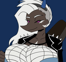 anthro big_breasts black_clothing black_jacket black_topwear bouncing_breasts breast_jiggle breasts brown_body brown_scales bulging_breasts cleavage cleavage_overflow clothed clothing eyelashes fake_horns female fishnet_clothing fishnet_topwear guitar_case hair huge_breasts jacket jiggling leather leather_clothing leather_jacket leather_topwear long_hair open_mouth open_smile purple_eyes scales sharp_teeth simple_background smile snout solo teeth topwear transparent_background white_hair spoopy's_art_slave witchpanda cavemanon_studios snoot_game fan_character vee_(veedway) dinosaur prehistoric_species reptile saurischian scalie theropod troodon troodontid 2025 2d_animation alpha_channel animated