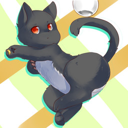 ambiguous_gender black_body black_fur feral fur grey_body grey_fur jewelry looking_at_viewer lying nude on_side ring solo toony young young_feral hauhau_mg domestic_cat felid feline felis mammal 1:1 2015 hi_res