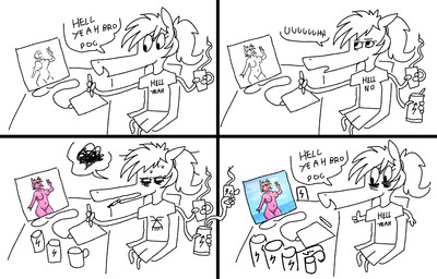 anthro can cigarette computer container dialogue drawing_tablet electronics eye_bags female gesture hair hand_gesture long_face long_muzzle ponytail smoking text thumbs_up replica_(artist) hasbro my_little_pony fan_character replica_(oc) reppy_(replica) equid equine horse mammal pony comic english_text restricted_palette