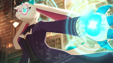 4_claws anthro big_breasts black_clothing black_dress_shirt black_eyebrows black_shirt black_topwear blue_eyes blue_horn bookshelf breasts circle_eyebrows claws closed_frown clothing coat collared_shirt cosplay crossover_cosplay dress_shirt eyebrows eyelashes eyewear fangs female floppy_ears frown furniture glasses glowing glowing_eyes glowing_halo glowing_hands hair halo horn kerchief library long_ears long_tail mouth_closed narrowed_eyes paper pawpads pink_inner_ear purple_clothing purple_coat purple_kerchief purple_topwear same_name shirt snout solo spiked_tail spikes spikes_(anatomy) tail teeth thick_tail topwear white_hair white_kerchief scribble-potato atlyss library_of_ruina lobotomy_corporation project_moon angela_(lobotomy_corporation) angela_flux mammal oathkin_(atlyss) 16:9 2026 2d_animation animated crossover loop motion_tweening no_sound short_playtime video widescreen