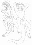 anthro anus biped claws erection genitals hair long_hair male nipples nude penis solo tail salamander_(artist) mythology smoke_(character) dragon mythological_creature mythological_scalie scalie monochrome