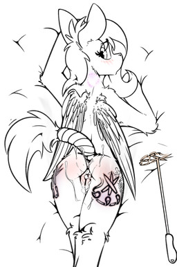after_sex anthro bite_mark blush bodily_fluids branding butt cum cum_in_vagina cum_inside cum_on_butt cutie_mark feathered_wings feathers female genital_fluids genitals looking_back solo spank_marks vulva wings ralek hasbro my_little_pony mythology fan_character equid equine mammal mythological_creature mythological_equine pegasus absurd_res hi_res