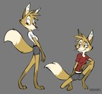 3_toes anthro barefoot bottomwear clothing countershading ear_piercing feet female fur grey_background piercing shirt shorts simple_background solo toes topwear whiskers yellow_body yellow_fur serareldeer nora_(serareldeer) canid canine fox mammal 2023 digital_drawing_(artwork) digital_media_(artwork)