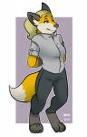 anthro black_nose blonde_hair breasts clothed clothing female fur hair half-closed_eyes narrowed_eyes solo yellow_body yellow_fur mitti chakona_space e'larra canid canine fox mammal 2010