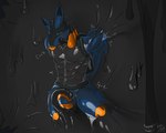 aphrodisiac_gas bdsm bondage bound drone edging enforcer latex latex_bondage liquid_latex male null_bulge teasing tendrils tube wall_bondage riggedreded nintendo pokemon generation_4_pokemon living_latex lucario pokemon_(species) 2024 hi_res