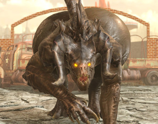 2_horns all_fours anthro big_butt branded butt butt_from_the_front day enclave_(fallout) glistening glistening_butt glowing glowing_eyes horn huge_butt light male nude open_mouth outside solo sunlight tail thick_tail yellow_eyes willie_piv fallout microsoft enclaw_(willie_piv) deathclaw scalie 3d_(artwork) digital_media_(artwork)