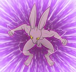 action_pose anthro aura balls casual_nudity crouching electricity fist flaccid focus_lines foreskin genitals lightning looking_at_viewer male nude penis pose purple_body purple_skin radial_speed_lines solo speed_lines tight_foreskin yellow_eyes darkajugin dragon_ball dragon_ball_super dyspo lagomorph mammal hi_res