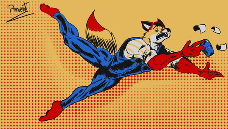 anthro barazoku camera clothed clothing falling feet male muscular muscular_anthro muscular_male photo solo pinumontbalou echo_(series) echo_project the_smoke_room murdoch_byrnes canid canine canis fox mammal hi_res