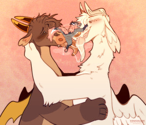 ambiguous_gender anthro balls blush bodily_fluids cum drooling erection fur genital_fluids genitals grey_body grey_fur group hair horn intersex intersex/male kissing macro making_out male micro nude open_mouth penis saliva saliva_string simple_background size_difference tail tongue tongue_out touching_face trio white_body cowcollar mythology fern_(cowcollar) flaumy milo_(cowcollar) dragon furred_dragon furred_scalie hybrid mammal mythological_creature mythological_scalie scalie digital_media_(artwork) hi_res trans_(lore)