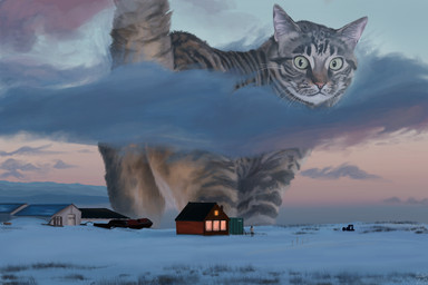 ambiguous_gender brown_body building cloud extreme_size_difference feral fluffy fur giga green_eyes landscape landscape_dwarfing macro outside size_difference sky snow solo sunset tuft whiskers carlos-a-m domestic_cat felid feline felis mammal 3:2 digital_media_(artwork) hi_res