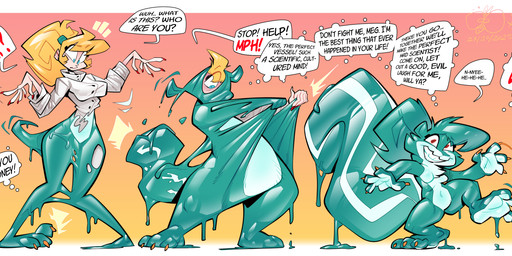 4_fingers anthro blonde_hair breasts dialogue featureless_breasts featureless_crotch female fingers fur goo_transformation green_body green_eyes green_fur green_hair hair human_to_anthro looking_at_viewer looking_down nude on_one_leg ponytail possession short_stackification shortstack simple_background smile species_transformation standing surprised tail takeover text transformation oddjuice human mammal rodent sciurid tree_squirrel 2025 digital_media_(artwork) english_text hi_res