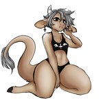 alternative_fashion anthro big_tail biped black_bra black_clothing black_panties black_underwear bra breasts broken_horn brown_body brown_fur chest_tuft claws clothed clothing cross cross_ear_piercing ear_piercing female fur grey_hair grey_horn hair hooves horn inverted_cross inverted_cross_ear_piercing open_mouth panties piercing simple_background sitting small_breasts solo tail tuft underwear white_background manitka manitka_(character) bovid bovine cattle mammal 1:1 2024 digital_media_(artwork) hi_res