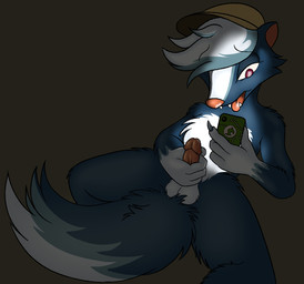anthro holding_object holding_weapon male masturbation navy_fur solo weapon indigo_snep animal_crossing nintendo kicks_(animal_crossing) mammal mephitid skunk hi_res